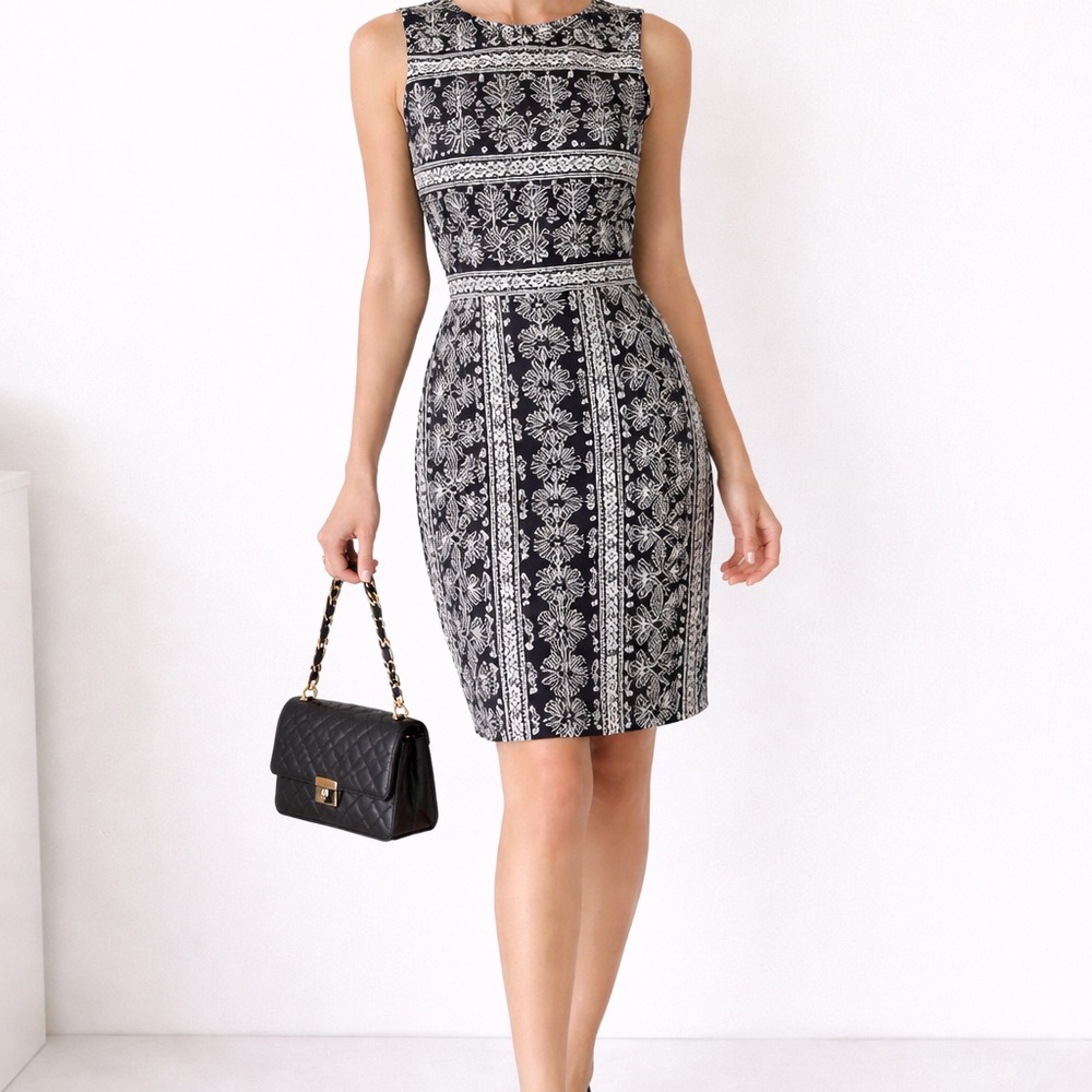 Brooks Brothers Navy Cream Embroidered Sleeveless Dress Petite Size 6 Preppy